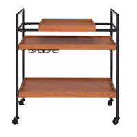 Metal Frame Serving Cart with Adjustable Compartments, Oak Brown and Black - BM211124