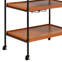 Metal Frame Serving Cart with Adjustable Compartments, Oak Brown and Black - BM211124