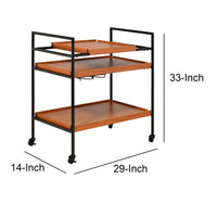 Metal Frame Serving Cart with Adjustable Compartments, Oak Brown and Black - BM211124