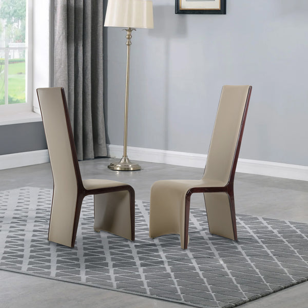 Wood Dining Chair, Long Tilted Back, Set of 2, Ebony Brown, Taupe Gray - BM211237