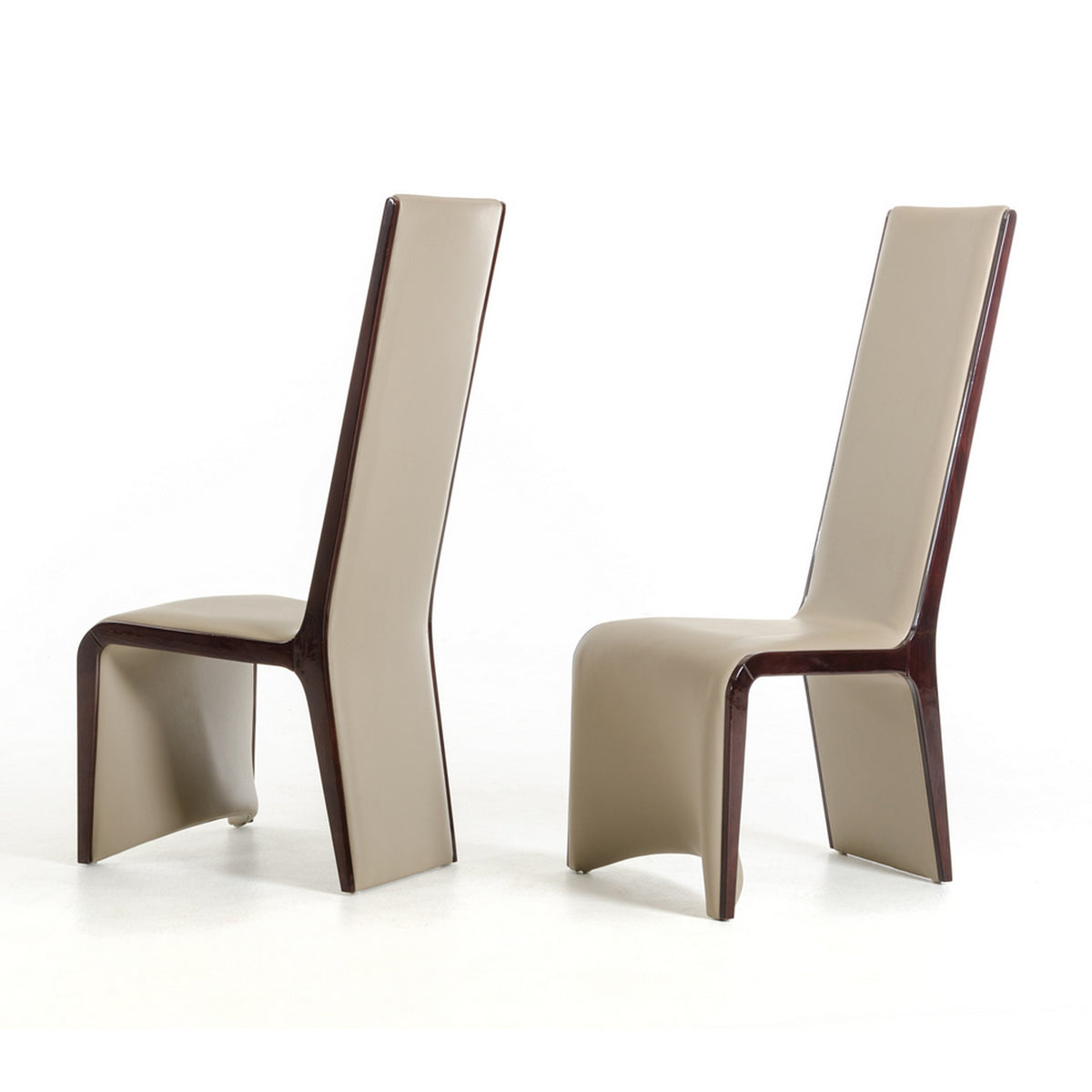 Wood Dining Chair, Long Tilted Back, Set of 2, Ebony Brown, Taupe Gray - BM211237