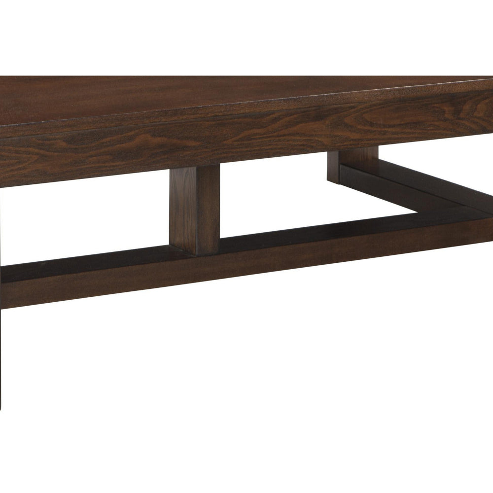 Grained Wooden Frame Cocktail Table with Trestle Base in Dark Brown - BM213239