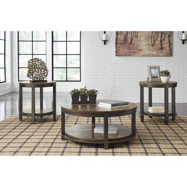 Round Metal Frame Table Set with Wooden Top and Open Bottom Shelf in Brown - BM213261