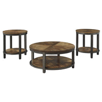 Round Metal Frame Table Set with Wooden Top and Open Bottom Shelf in Brown - BM213261
