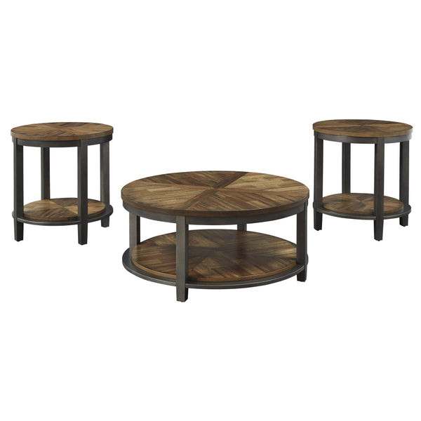 Round Metal Frame Table Set with Wooden Top and Open Bottom Shelf in Brown - BM213261