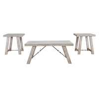 Wooden Table Set with Canted Legs and Tension Bars in Washed White - BM213278