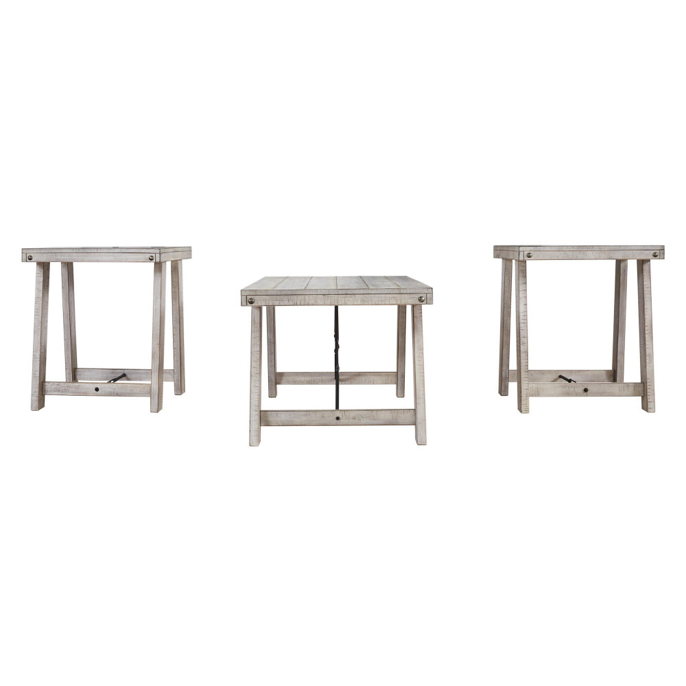 Wooden Table Set with Canted Legs and Tension Bars in Washed White - BM213278