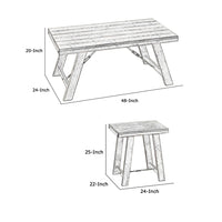 Wooden Table Set with Canted Legs and Tension Bars in Washed White - BM213278