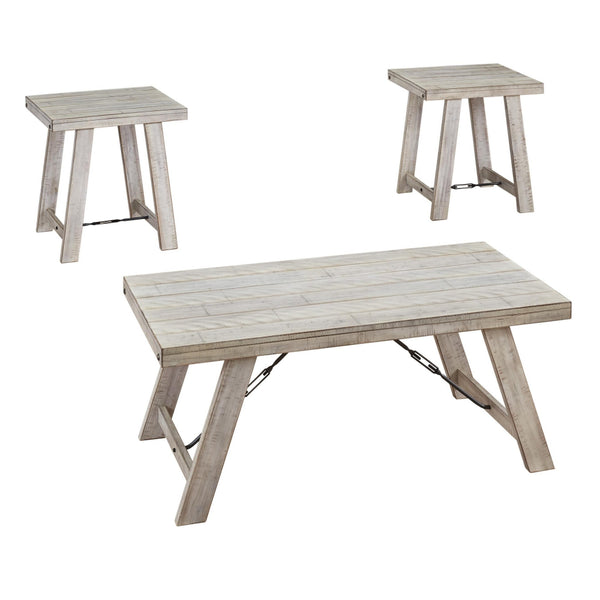 Wooden Table Set with Canted Legs and Tension Bars in Washed White - BM213278