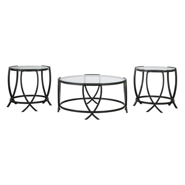 Contemporary Round Table Set with Glass Top and Geometric Metal Body in Black - BM213280