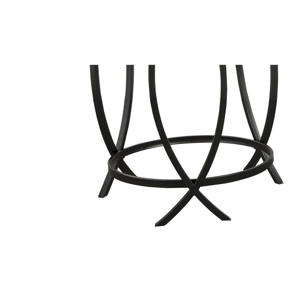 Contemporary Round Table Set with Glass Top and Geometric Metal Body in Black - BM213280