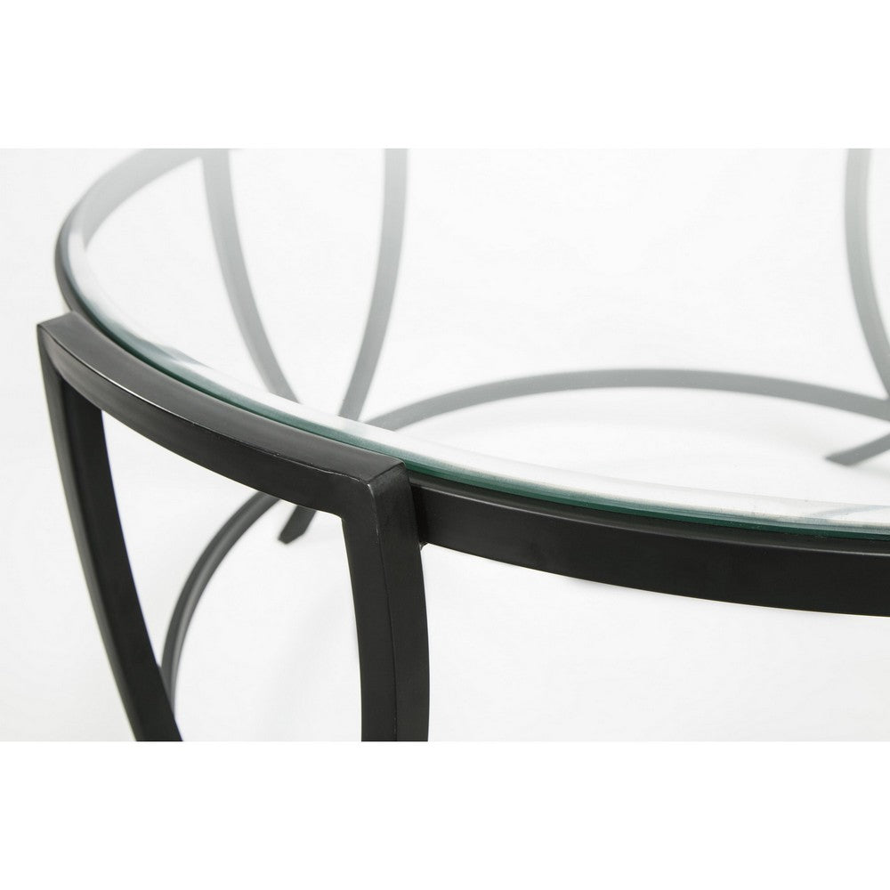 Contemporary Round Table Set with Glass Top and Geometric Metal Body in Black - BM213280