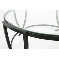 Contemporary Round Table Set with Glass Top and Geometric Metal Body in Black - BM213280