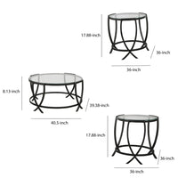 Contemporary Round Table Set with Glass Top and Geometric Metal Body in Black - BM213280