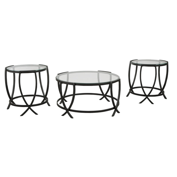 Contemporary Round Table Set with Glass Top and Geometric Metal Body in Black - BM213280