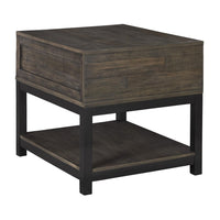 Two Tone Wooden End Table with 1 Drawer and Metal Base in Brown and Black - BM213288