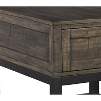 Two Tone Wooden End Table with 1 Drawer and Metal Base in Brown and Black - BM213288