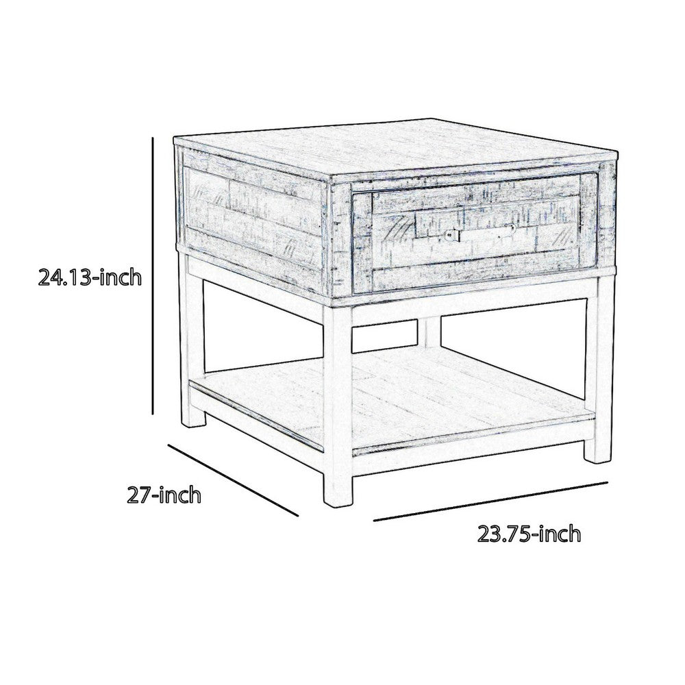 Two Tone Wooden End Table with 1 Drawer and Metal Base in Brown and Black - BM213288