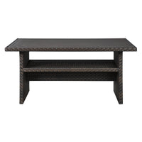 Rectangular Wicker Woven Aluminum Frame Table with Open Shelf, Dark Brown