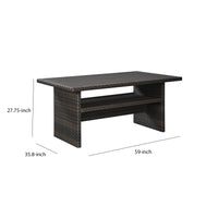 Rectangular Wicker Woven Aluminum Frame Table with Open Shelf, Dark Brown