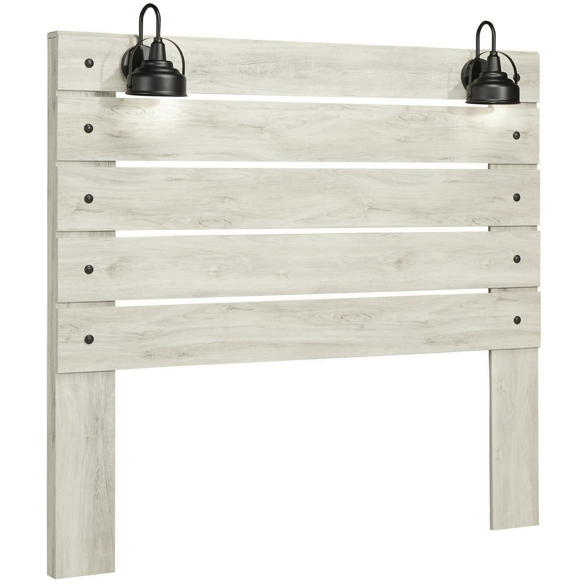Transitional Wooden Queen Panel Headboard with Slated Design and Lamp, White  - BM213292