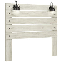 Transitional Wooden Queen Panel Headboard with Slated Design and Lamp, White  - BM213292