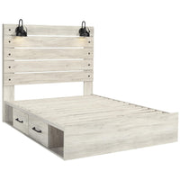 Transitional Wooden Queen Panel Headboard with Slated Design and Lamp, White  - BM213292