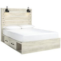 Transitional Wooden Queen Panel Headboard with Slated Design and Lamp, White  - BM213292