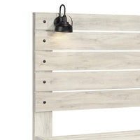 Transitional Wooden Queen Panel Headboard with Slated Design and Lamp, White  - BM213292