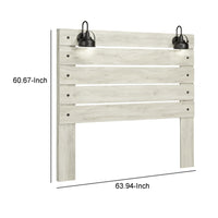 Transitional Wooden Queen Panel Headboard with Slated Design and Lamp, White  - BM213292