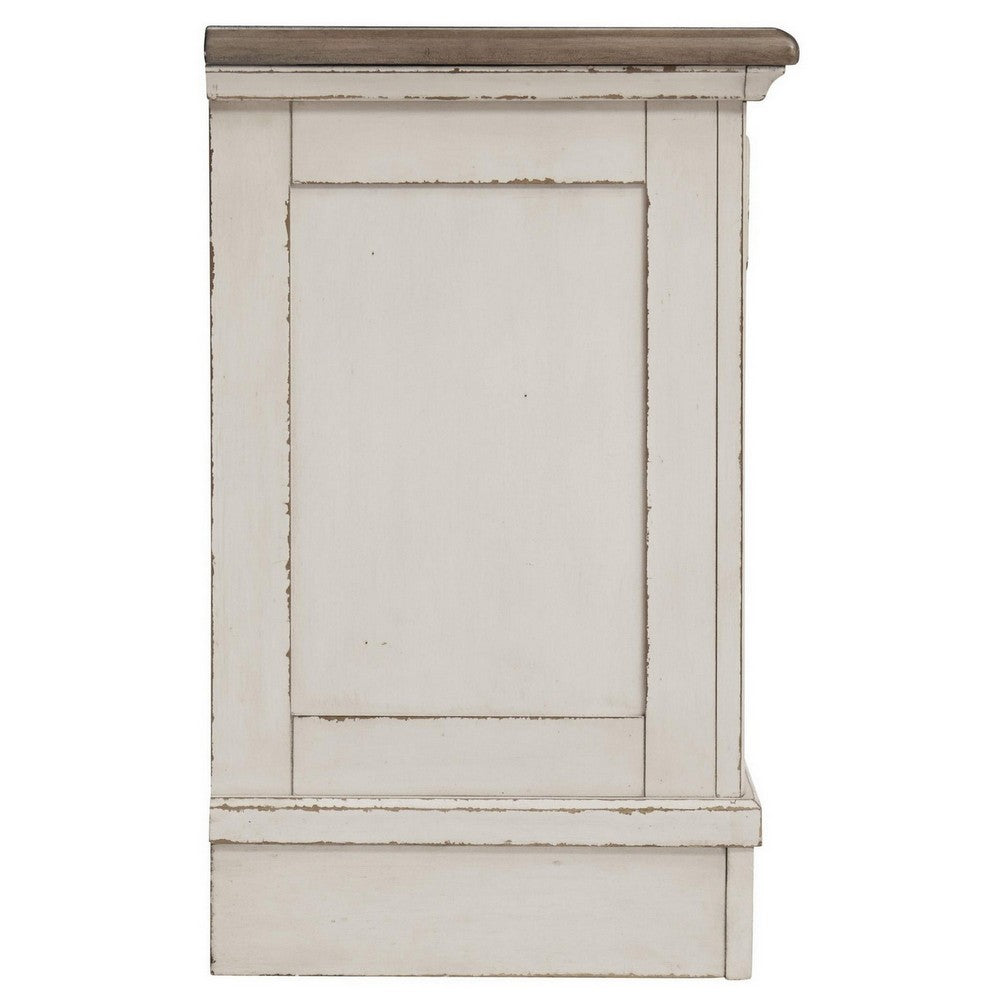 Ashley Realyn 3 Drawer Nightstand | Distressed White | USB Charging Ports - BM213305