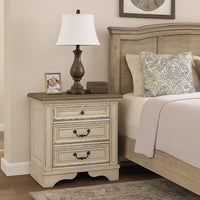 Ashley Realyn 3 Drawer Nightstand | Distressed White | USB Charging Ports - BM213305