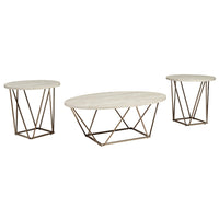 Faux Marble Table Set with 1 Coffee Table and 2 End Tables in White and Gold - BM213306