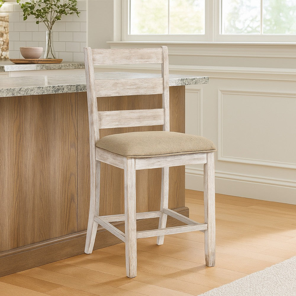 Ashley Kempton Barstool Set of 2 | Upholstered | Brown and White | Wood - BM213402