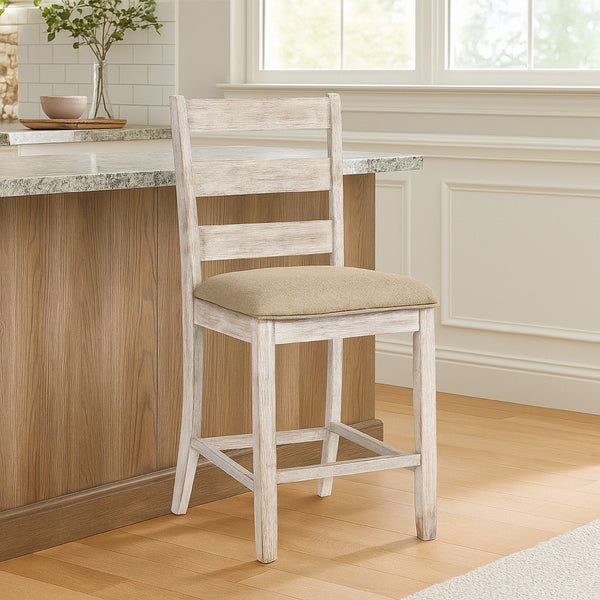 Ashley Kempton Barstool Set of 2 | Upholstered | Brown and White | Wood - BM213402