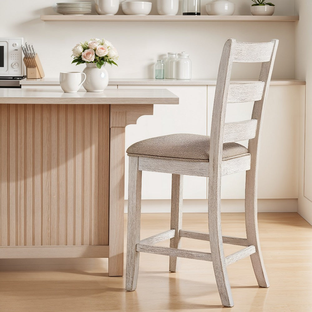 Ashley Kempton Barstool Set of 2 | Upholstered | Brown and White | Wood - BM213402