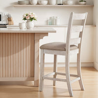 Ashley Kempton Barstool Set of 2 | Upholstered | Brown and White | Wood - BM213402