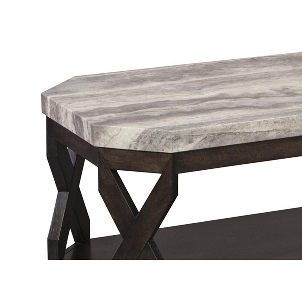 Faux Marble Table Set with 1 Coffee Table and 2 End Tables in Gray and Brown - BM213404