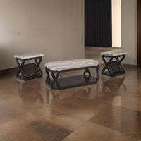 Faux Marble Table Set with 1 Coffee Table and 2 End Tables in Gray and Brown - BM213404