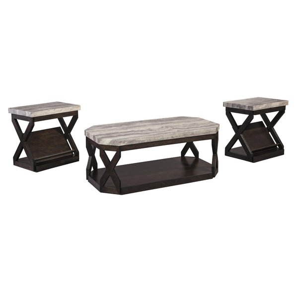 Faux Marble Table Set with 1 Coffee Table and 2 End Tables in Gray and Brown - BM213404