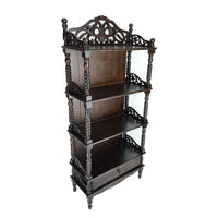 Wooden Bookcase Shelf with Carved Details and Filigree Accents, Brown - BM213452