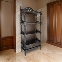 Wooden Bookcase Shelf with Carved Details and Filigree Accents, Brown - BM213452