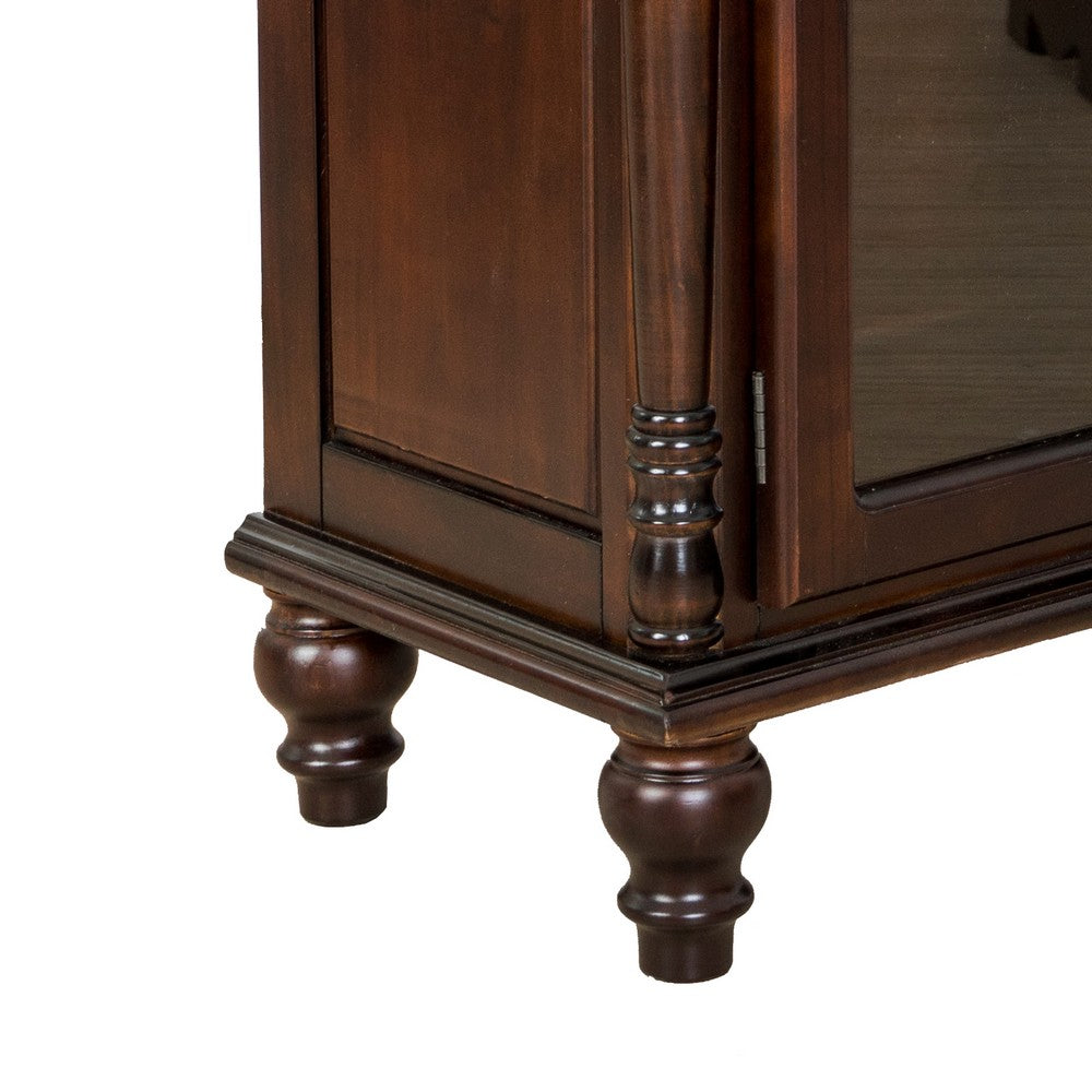 Traditional Wood and Glass Accent Cabinet with Carved Details, Brown - BM213463