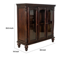 Traditional Wood and Glass Accent Cabinet with Carved Details, Brown - BM213463