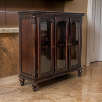 Traditional Wood and Glass Accent Cabinet with Carved Details, Brown - BM213463