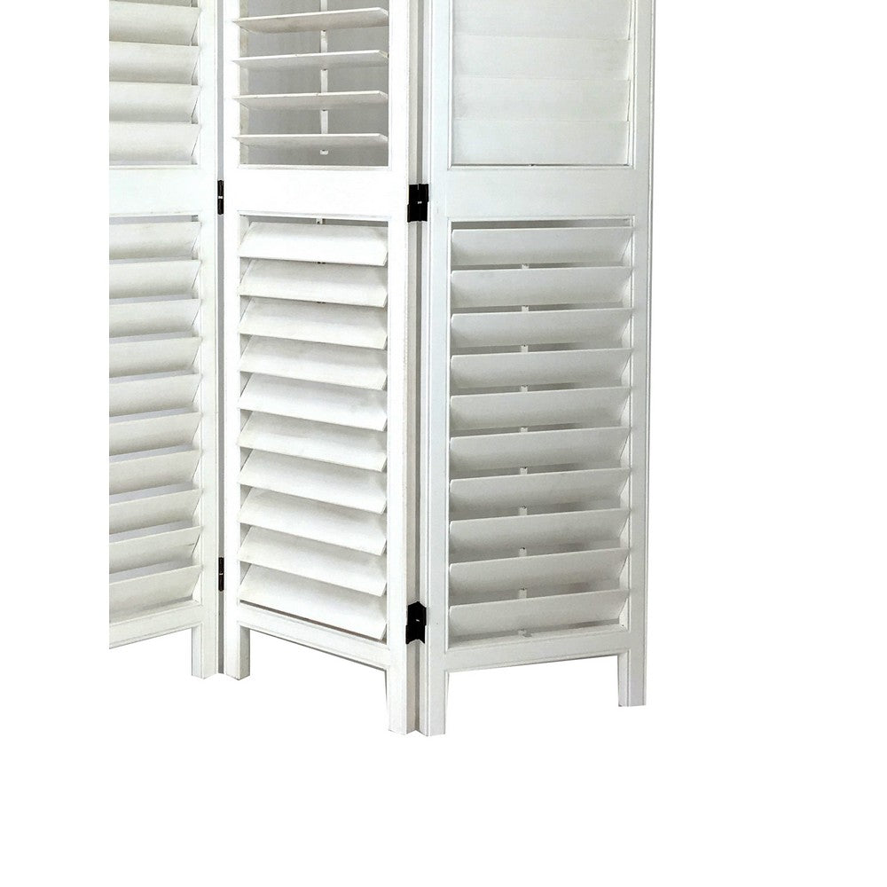 Wooden 3 Panel Room Divider with Slatted Design, White - BM213480