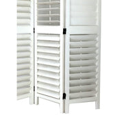 Wooden 3 Panel Room Divider with Slatted Design, White - BM213480