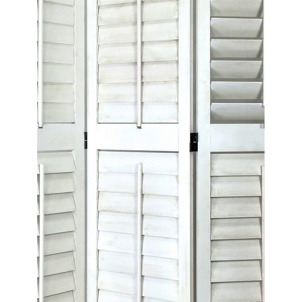 Wooden 3 Panel Room Divider with Slatted Design, White - BM213480