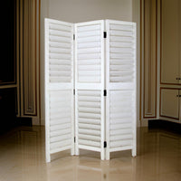 Wooden 3 Panel Room Divider with Slatted Design, White - BM213480