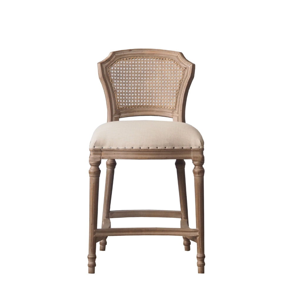 Nailhead Fabric Upholstered Bar Stool with Perforated Back, Beige and Brown - BM214010